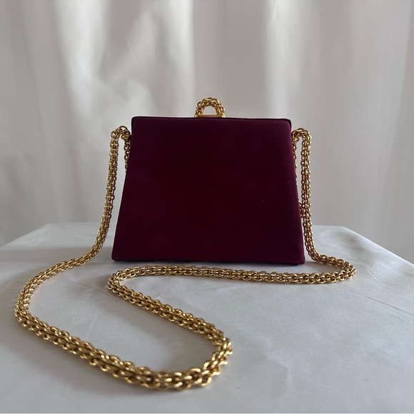 Paloma Picasso Burgandy Suede Shoulder Bag with Gold Chain. Super Rare! - Picture 1 of 10